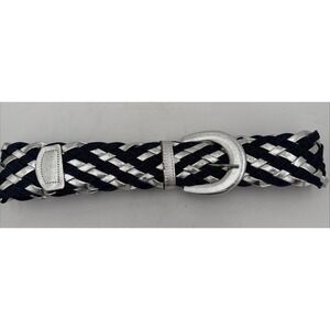 Vintage Astor Denim And Silver And Blue Jean‎ Denim Wide Woven Belt NOS Sz M-L